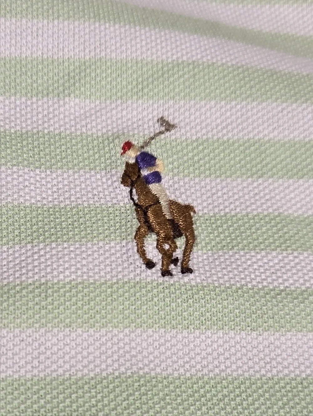 Ralph Lauren Knit Oxford Green White Stripes Collar Polo Flesh Pony Men's 4XB